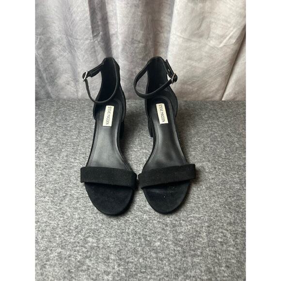 Steve Madden Irenee Heels Sandals Women's 8.5 M Black Suede Open Toe Ankle Strap - Picture 2 of 10